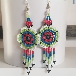 Mexican Huichol Beaded Earrings.